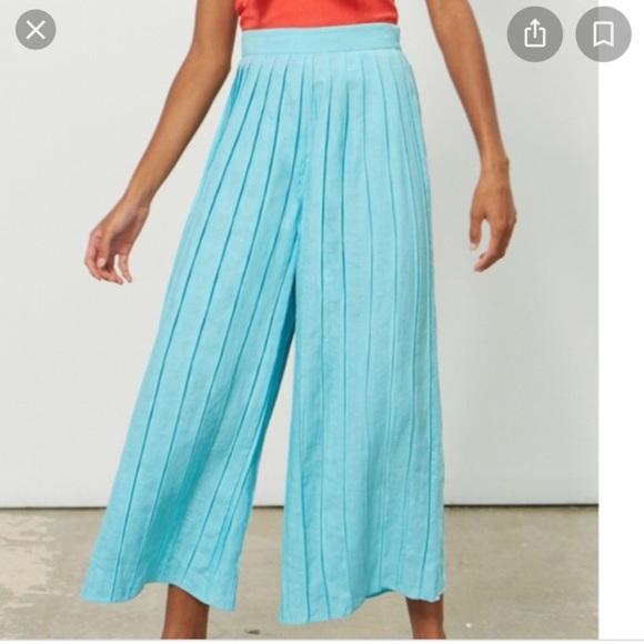 Mara Hoffman | Blue Belinda Linen Pleated Wide Leg Pants - Picture 2 of 6